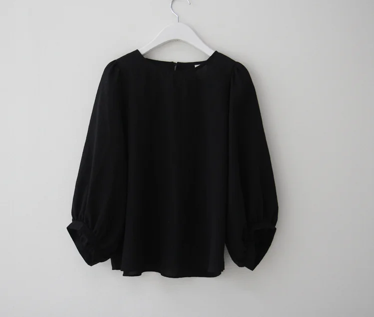 

SuperAen Spring Retro Puff Sleeve Solid Simple Three Quarter O Neck Women Blouses