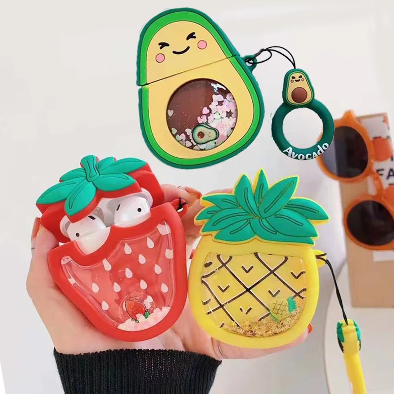 Чехол с динамической жидкостью и сыпучим песком летними фруктами авокадо
