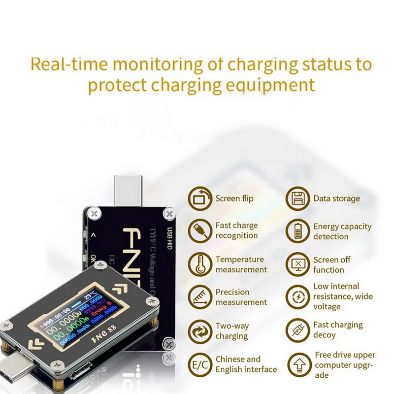 FNC88 тип-c PD триггер тестер батареи USB-C Вольтметр Амперметр Напряжение измеритель тока мультиметр PD зарядное устройство батарея USB Тестер
