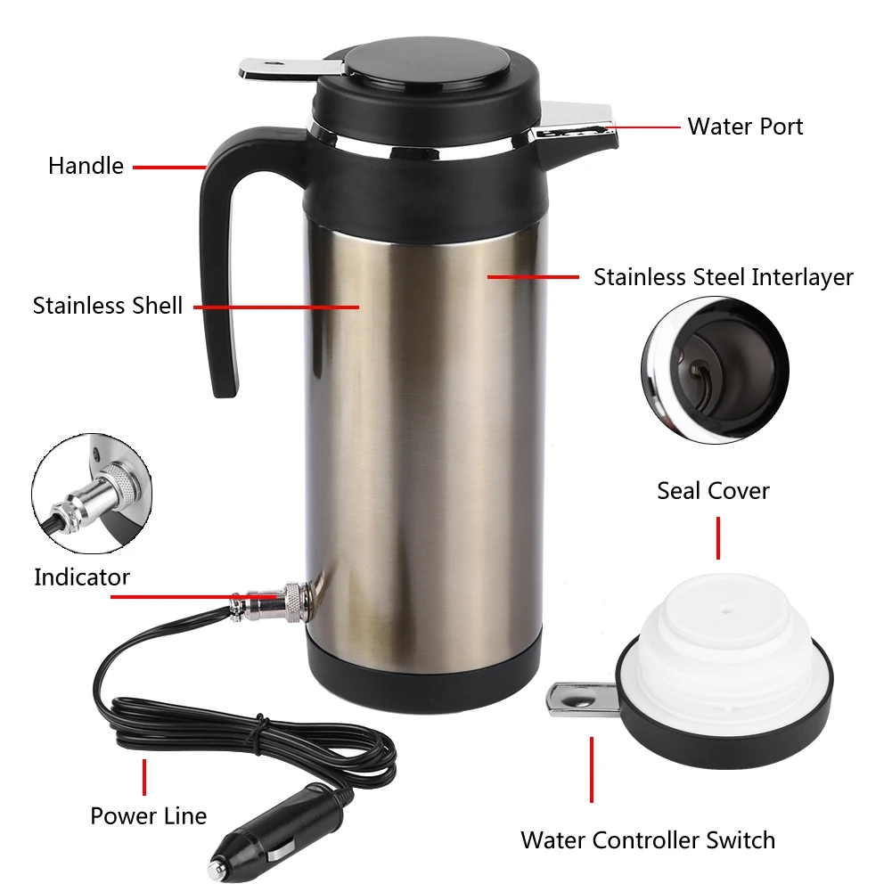 

1200ML 24V Stainless Steel Electric In-car Kettle Travel Thermoses Heating Water Bottle