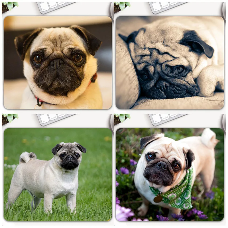 Коврик для мыши с животными собаками мопсами универсальный Противоскользящий