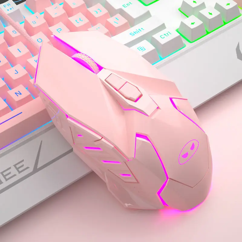 Розовая Механическая игровая клавиатура проводная USB для ПК геймеровского