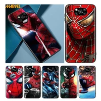 spiderman marvel for xiaomi poco x3 nfc x2 m3 m2 f2 f3 pro c3 f1 a2 lite mix3 play silicone soft black phone case