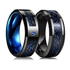 Модное мужское кольцо 8 мм из черного вольфрама, свадебное кольцо с кельтским драконом, инкрустированное синим цирконием, мужское кольцо из нержавеющей стали и углеродного волокна в стиле панк