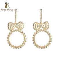 king shiny temperament crystal bowknot dangle earrings elegant geometric round circle pendant earring bridal wedding ear jewelry