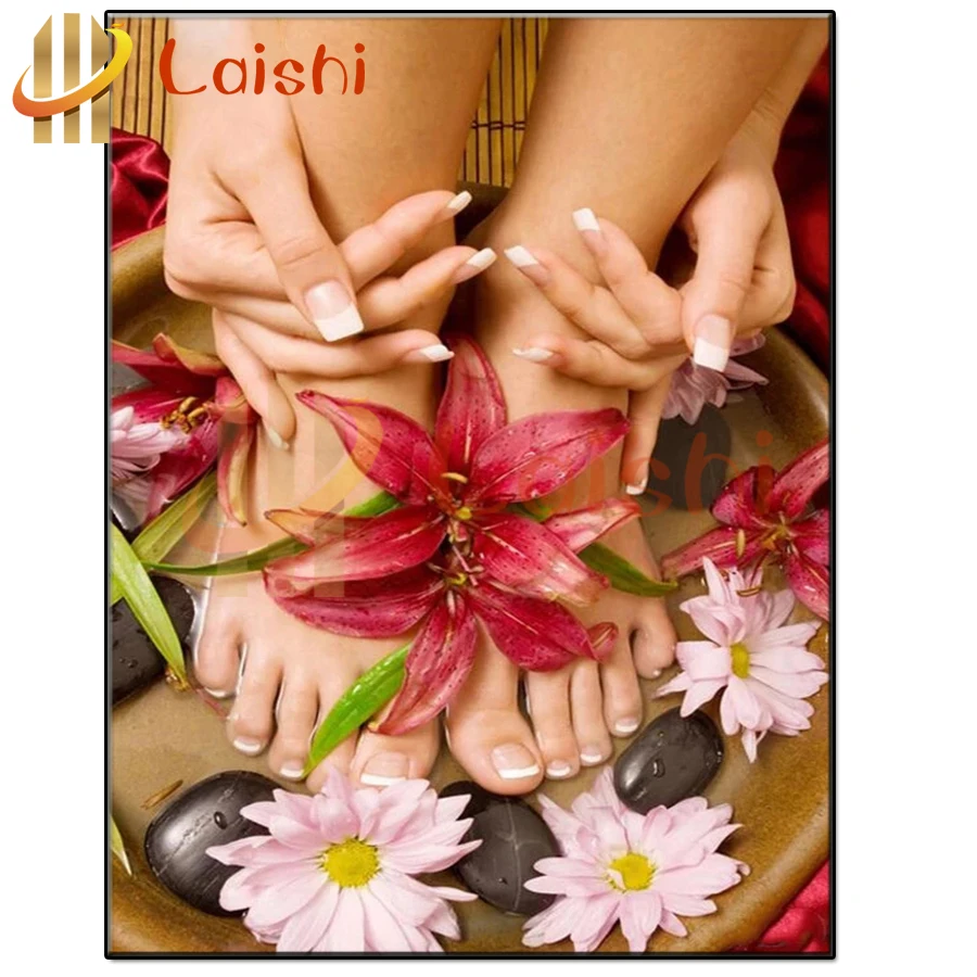 

Алмазная живопись, украшение магазина для ног, ногтей, ног, ванны для ног, алмазная вышивка «сделай сам», квадратная круглая Алмазная мозаика Стразы