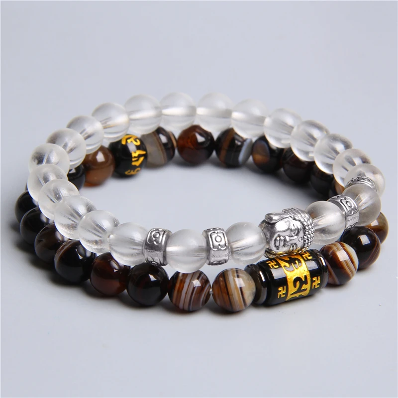 2 шт./компл. белые черные стеклянные бусины натуральные зеркальные браслеты из