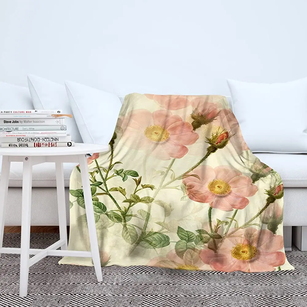 

Мягкое фланелевое одеяло с цветочным рисунком, охлаждающий дышащий роскошный плюшевый подарок для кемпинга, легкое дорожное одеяло