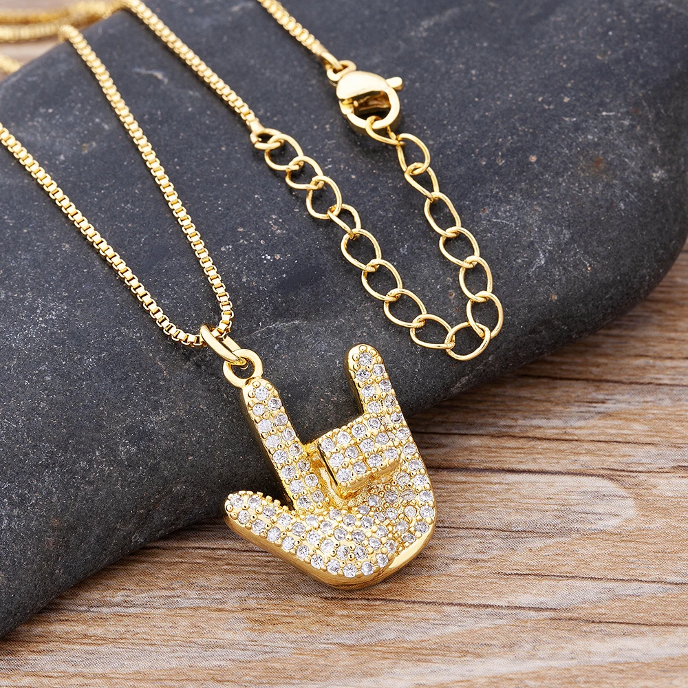 Модная Очаровательная подвеска с языком знака медная циркониевая золотая