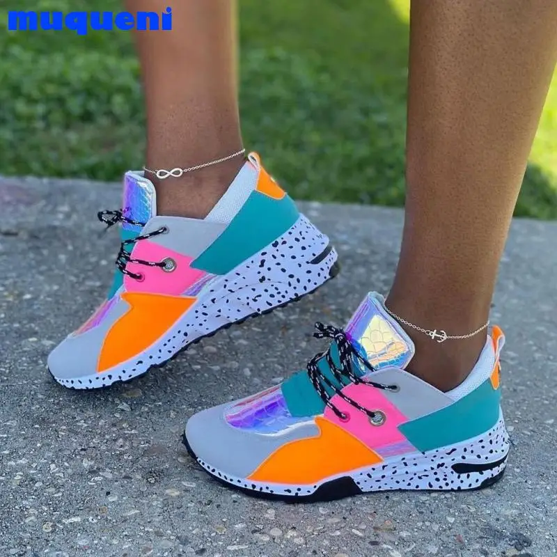 

2021 New Women Casual Shoes Breathable Ladies Sneakers Leopard Print Faux Fur Sneakers Lace-up Platform Sports Shoes Women