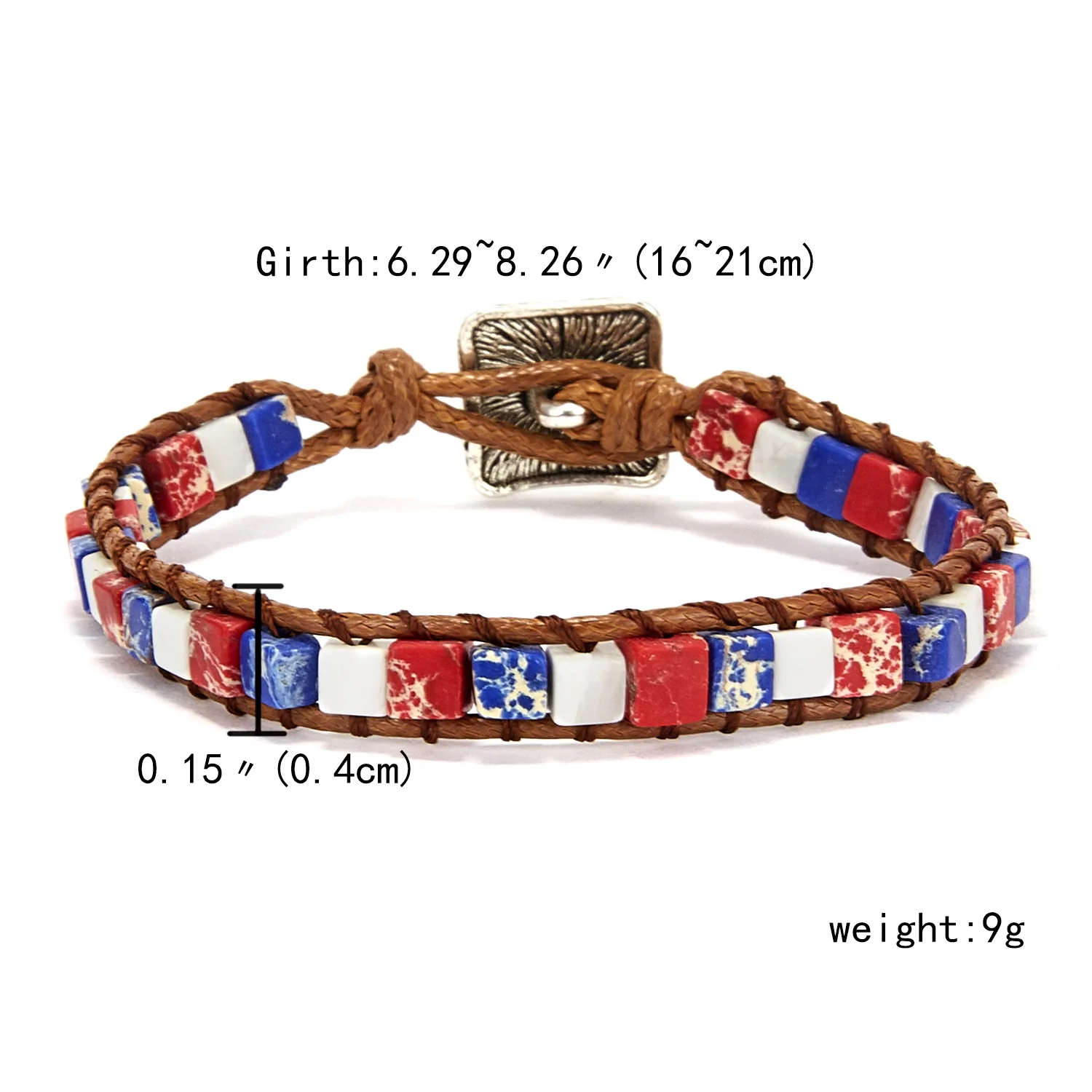 4mm USA FLAG Винтажные плетеные браслеты из натурального камня, круглые бусины, кожаный браслет для женщин, многослойный браслет в стиле бохо, ювелирные изделия ручной работы - Окраска металла: 4mm USA FLAG