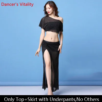 Top Skirt as Photo Женская одежда для танца живота, новая пряжа, Сексуальные Восточные Индийские танцы, топ, юбка, комплект, летняя одежда для начинающих, одежда для сцены - Цвет: Top Skirt as Photo