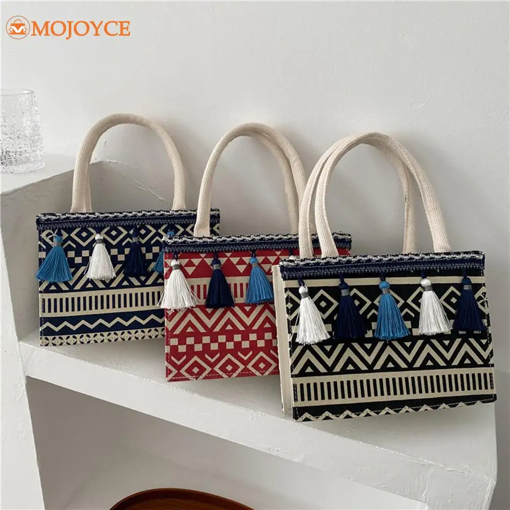 

Повседневные мини-сумки на плечо в стиле ретро, модные женские холщовые сумки-тоуты из искусственной кожи с принтом и кисточками, сумка с ру...