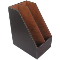 pu leather desktop file folder organizer and document file stand journals magazine holder rack 2 slots