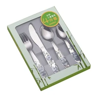 4pcsset baby spoon food feeding fork knife utensils set stainless steel kids learning eating habit children tableware