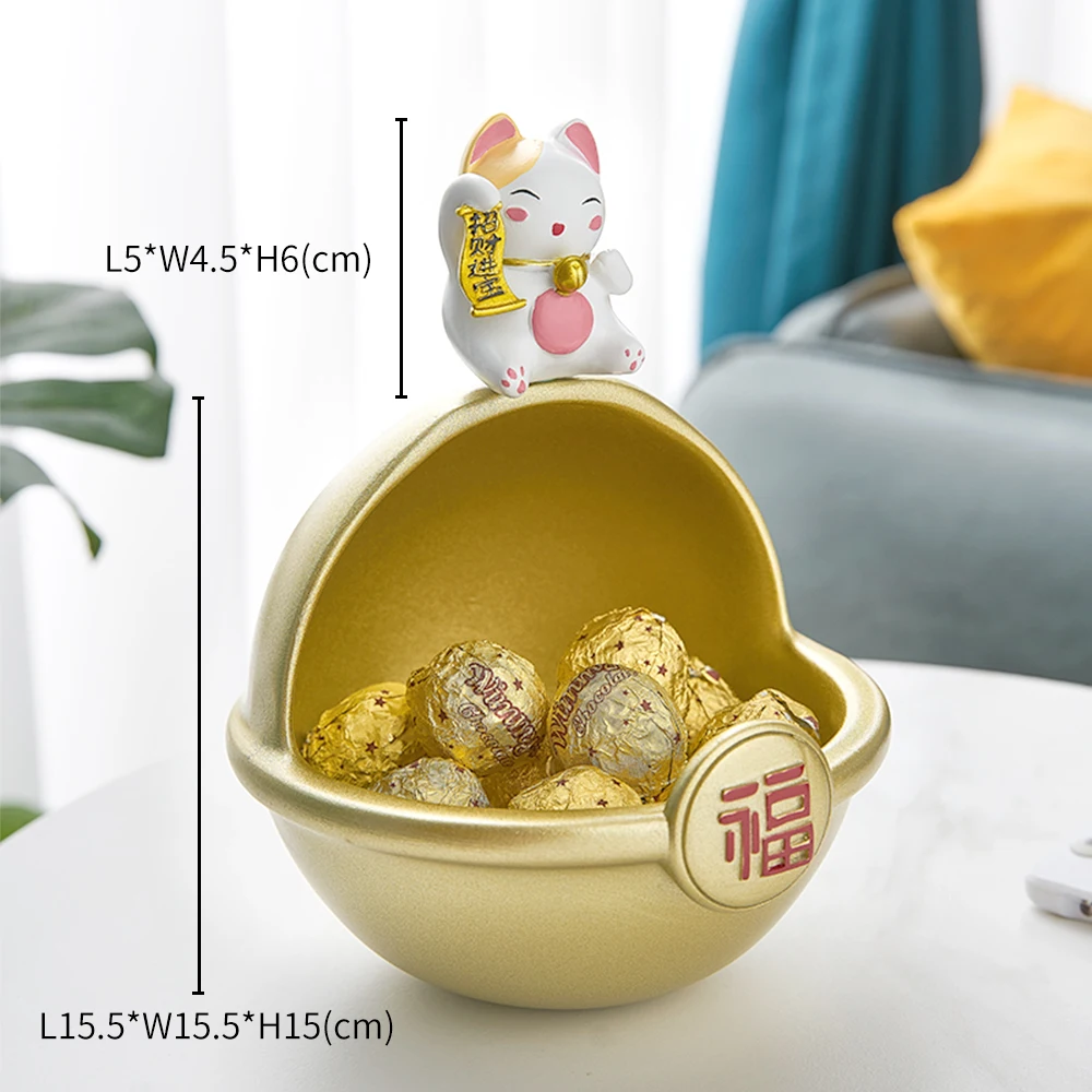 

Creative Lucky Cat Round Golden Storage Organizer Nordic Home Decor Living Room Desktop Organizer Decoration Crafts