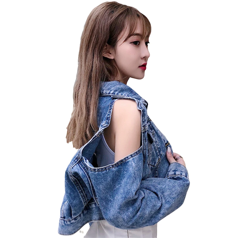 Женское короткое джинсовое пальто с высокой талией пикантная однобортная