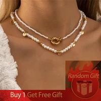 2pcsset imitation pearl choker necklace women wedding circle chain wafer necklaces aesthetic jewelry gifts