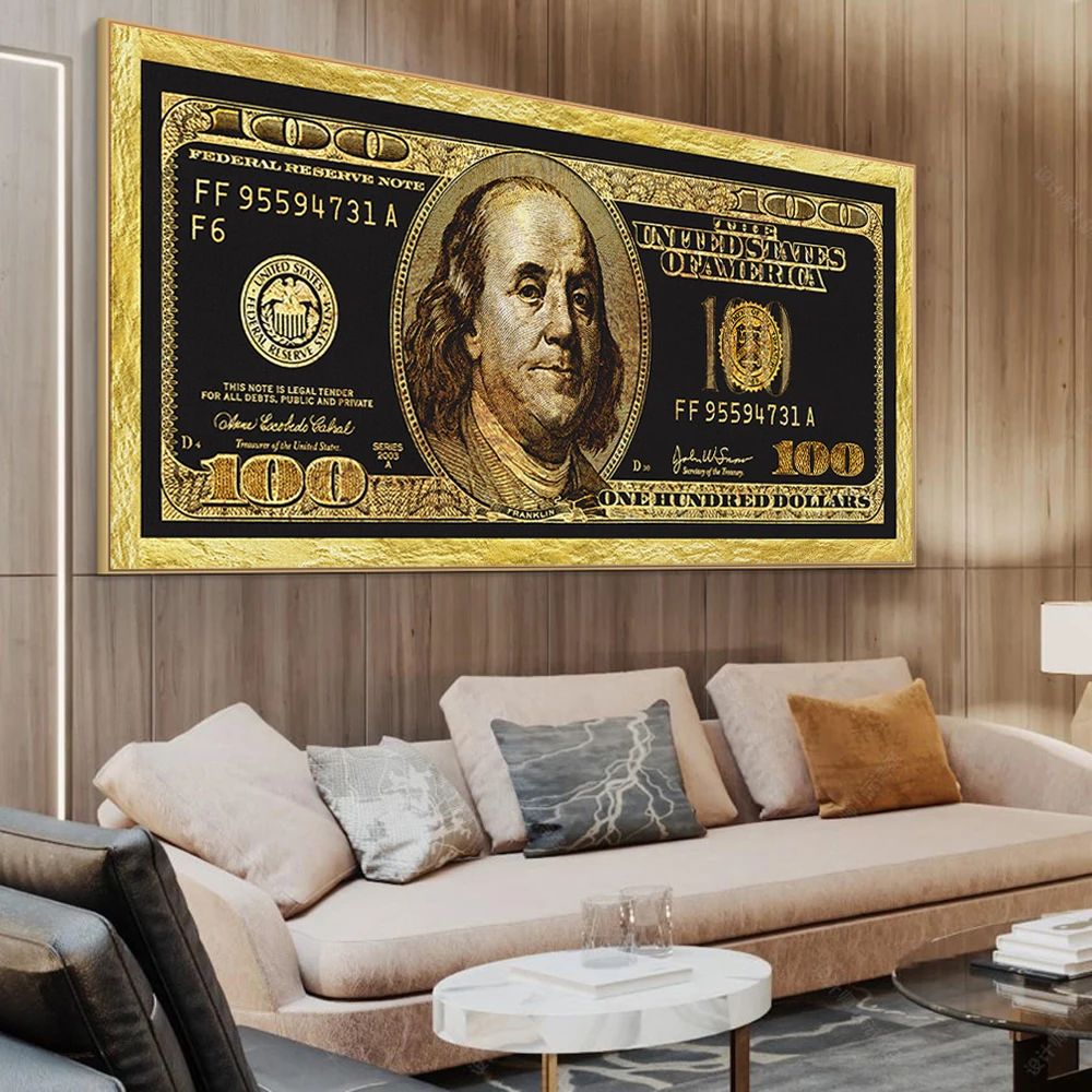 

Golden Dollar Inspirational Canvas Art Posters and Prints Silver Money Canvas Paintings On The Wall Art Picture for Living Room