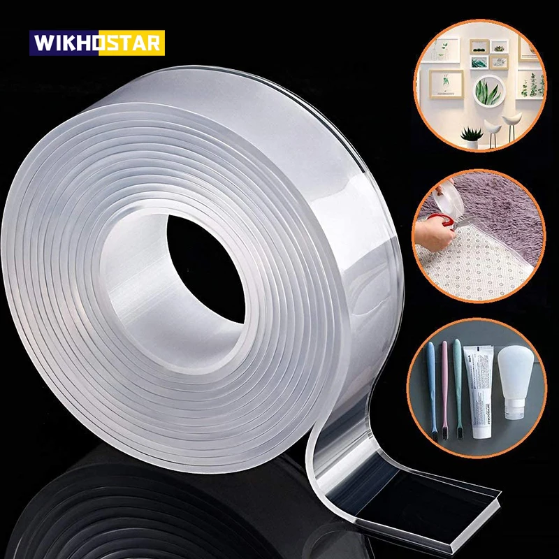 

WIKHOSTAR 1/3/5M Traceless Nano Tape Transparent Double Sided Tape Reusable Waterproof Sticky Tape Home Wall Stickers
