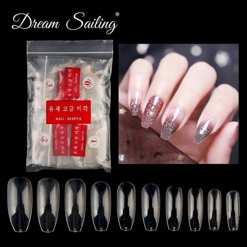 

500PCS Full Half French Fake Nail Tips Ballerina Coffin Square Nail Art Natural Transparent Clear False Nail Tool Professional