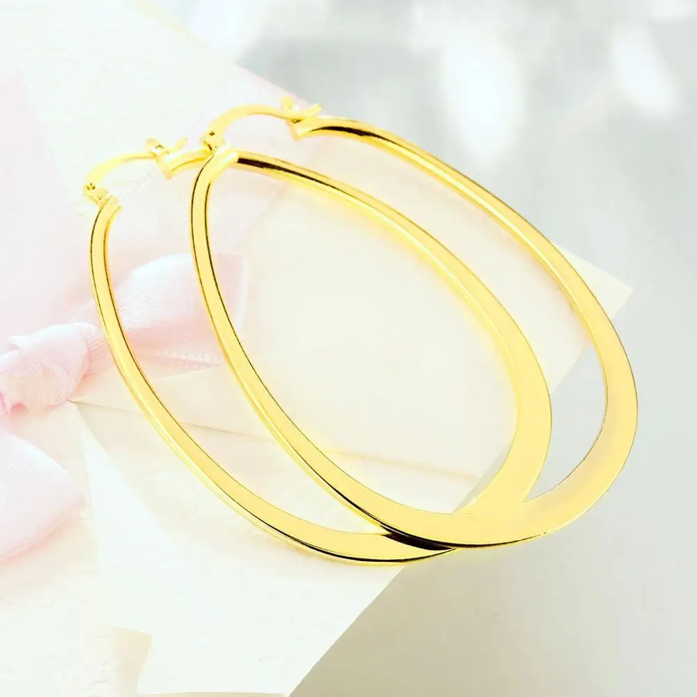 

LEKANI Fashion Big Geometric Oval Hoop Earrings For Women Simple Gold Plated Copper Statement Earrings Modern Female Jewelry