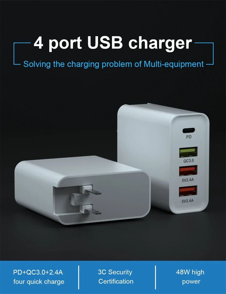 48 Вт PD зарядное устройство Turbo USB C мульти быстрое зарядное устройство 3,0 type C QC 3,0 быстрое настенное зарядное устройство для iPhone 11 Imac Air Switch Pixel