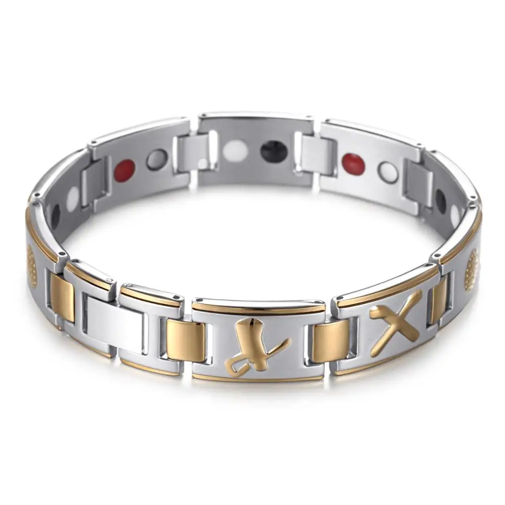 Welmag new fashion therapy bracelets for unisex stainless steel gold charm magnetic bracelet health care jewelry gift | Украшения и