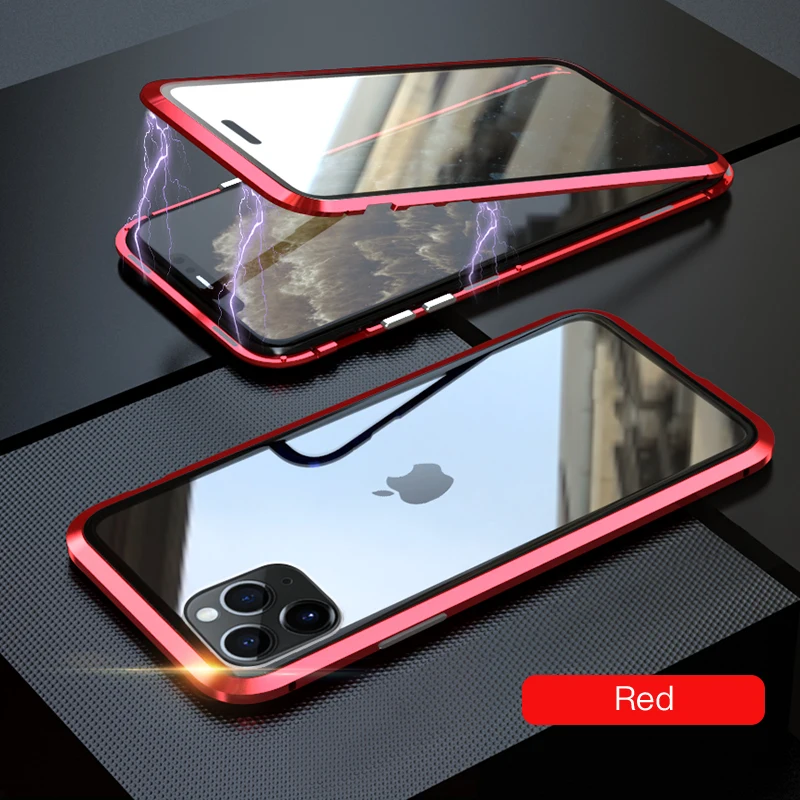 Red LUPHIE, Магнитный чехол на 360 градусов для iPhone 11 Pro Max, чехол, передний и задний стеклянный чехол для iPhone 11 pro Max, Магнитный чехол - Цвет: Red