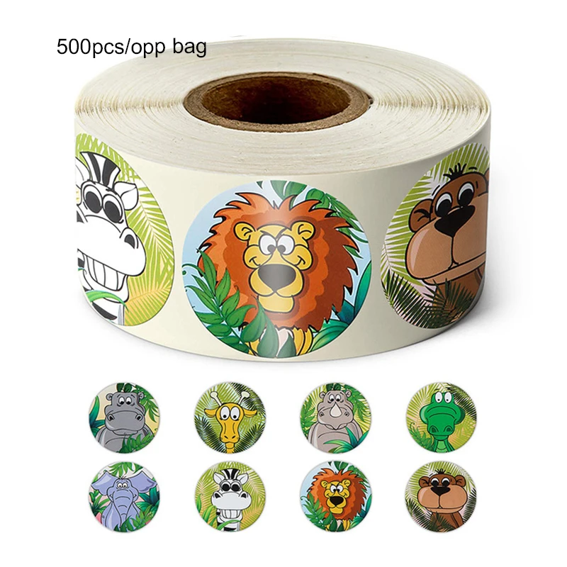 

500Pcs/roll Zoo Animals Cartoon Stickers for Kids Classic Toys Sticker School Teacher Reward Sticker 8 Designs Pattern Tiger