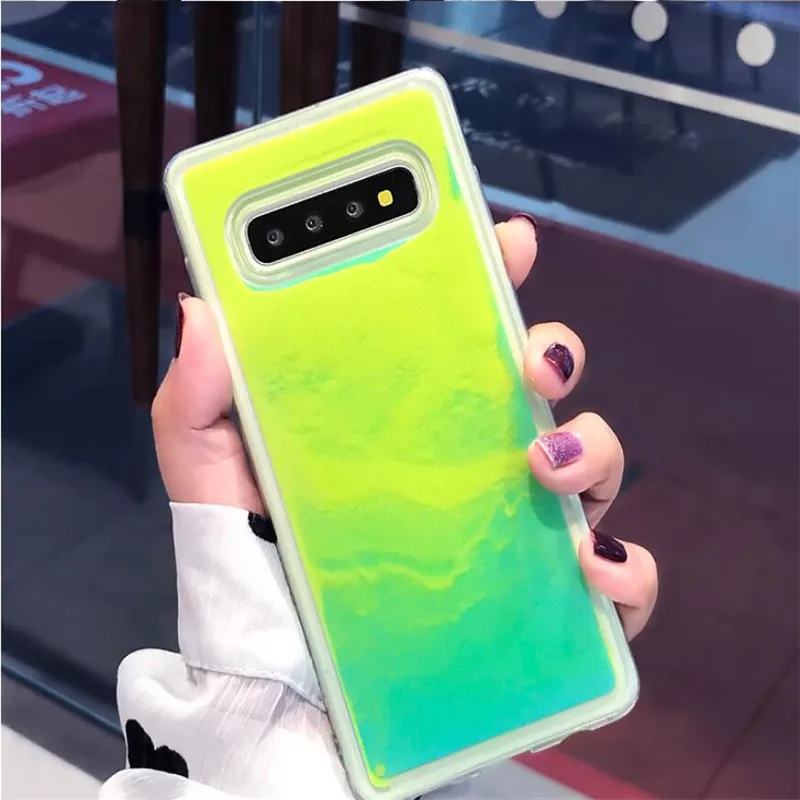 DlSCASE светящийся неоновый песок чехол для samsung Galaxy Note 10 8 9 S8 S9 S10 Plus светится в