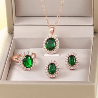zircon sunflower jewelry set 18k rose gold plated brass earrings ring necklace sets for women engagement wedding luxury jewelry
