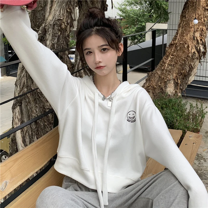 

Short Smiley Sweater for Women Trendy Spring and Autumn Thin Loose Korean Style Boyfriend Idle Style Korean Style Chic Early Rac