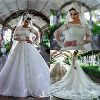 arabic garden lace a line wedding dresses off shoulders sheer long sleeves vestios de novia dubai elegant bridal