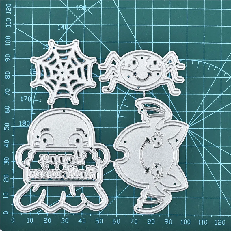 

YaMinSanNiO Happy Halloween Dies Cute Bat Spider Ghost Metal Cutting Dies for Card Making Scrapbooking Dies Embossing Cuts Craft