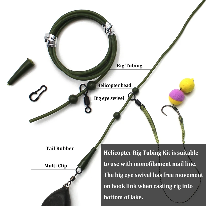 

6PCS Carp Fishing Set Helicopter Rig Tubing Sleeves Tail Rubber Chod Rig Bead Chod Fishing Rig Roling Swivel Clips Kits