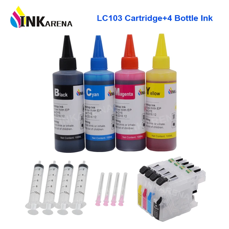 

INKARENA Bottle Ink 400ml + LC103 XL Printer Ink Cartridge For Brother LC 103 101 105 107 109 MFC J6520DW J6720DW J6920DW J285DW