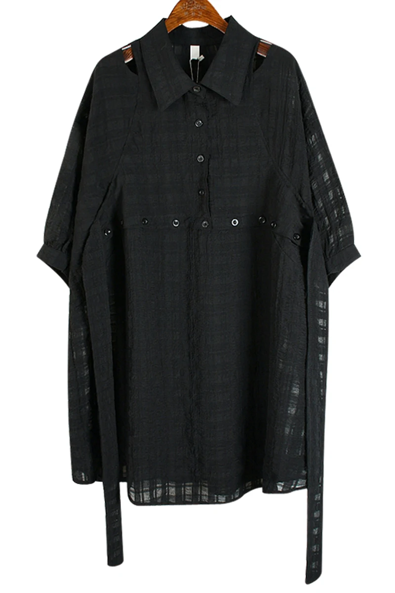 

Design sense large size women's fat mm thin short sleeve top loose and versatile black shirt