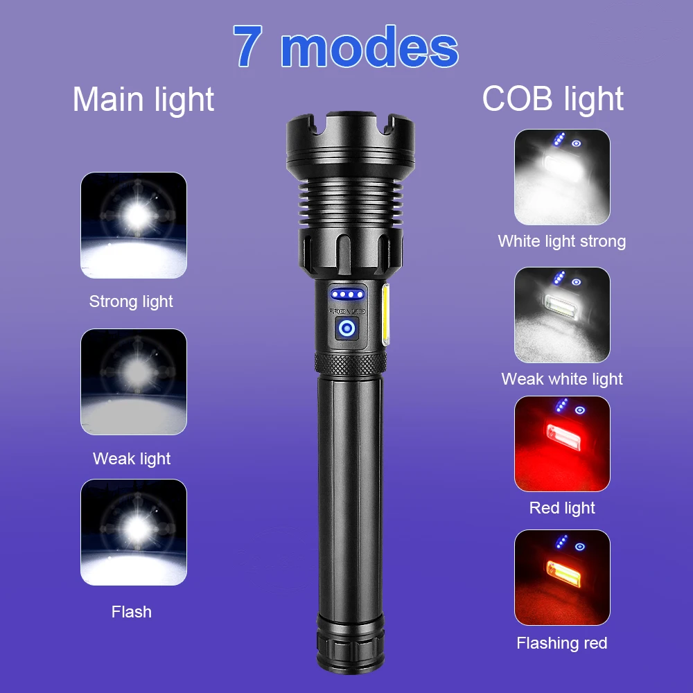 Super XHP199 Most Powerful LED Flashlight 26650 Rechargeable Tactical Torch USB Hunting Lantern XHP90 High Power Flashlights | Освещение