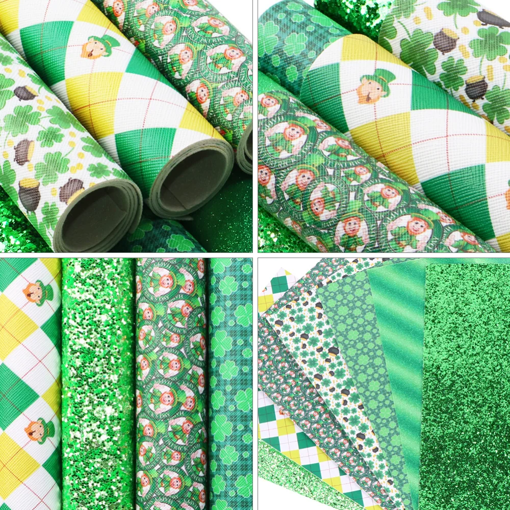 

7Pcs PU Leather Fabric Sheet St. Patrick's Day Leather Sheet Fabric Supplies