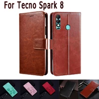 flip leather cover for tecno spark 8 case stand magnetic card wallet protective phone hoesje etui book for tecno spark8 case bag