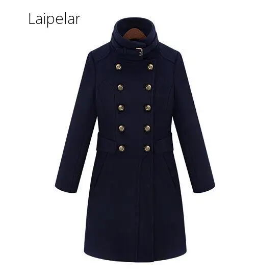 

Laipelar 2020 New Fashion Stand Collar Wool Coat Women Autumn Winter Coats Slim Blue Overcoat Plus Size Woolen Trench Coat