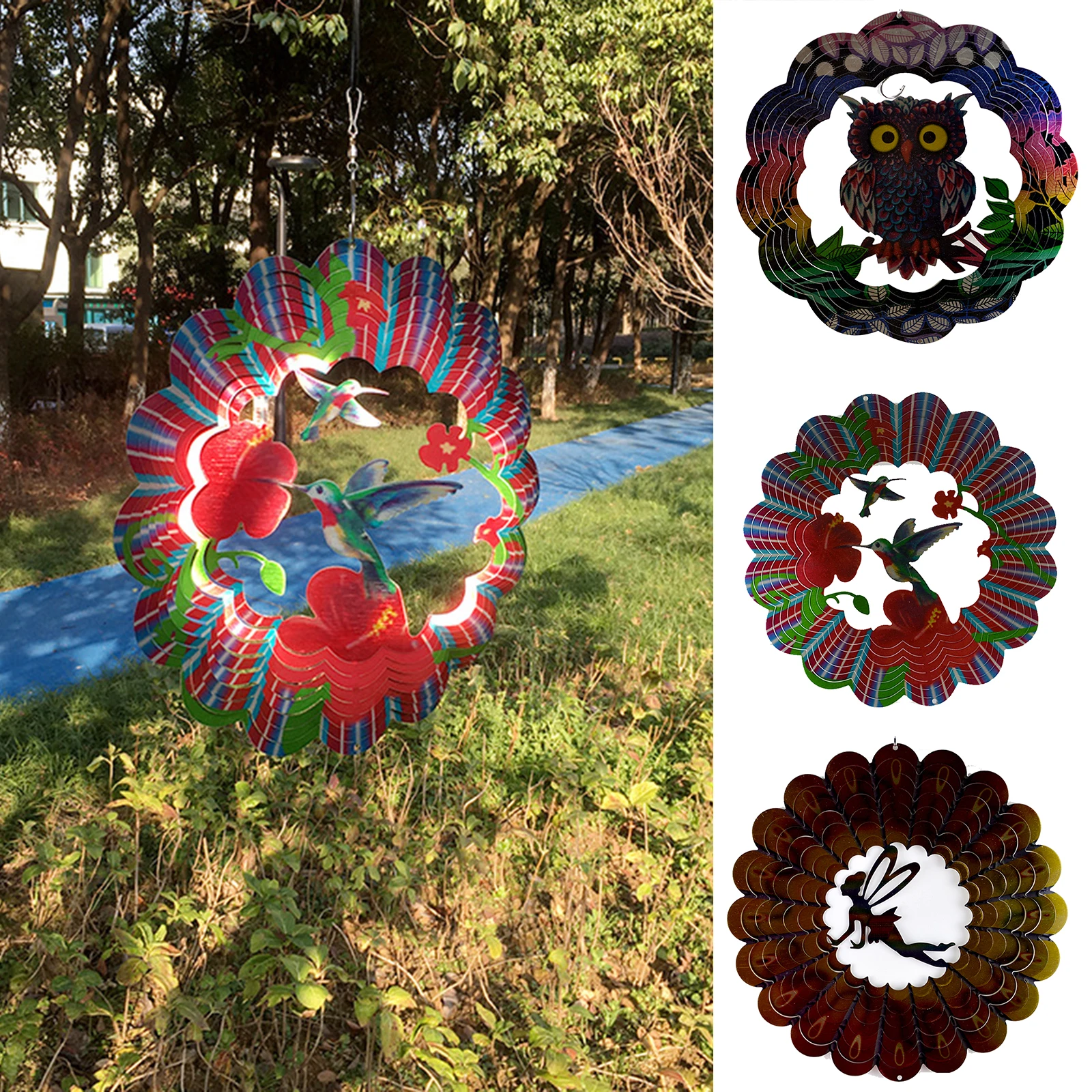 

11.8 inch Stainless Steel Wind Spinner with Hook for Outdoor Dynamic Metal Plate Hanging Art Ornament for Window Garden