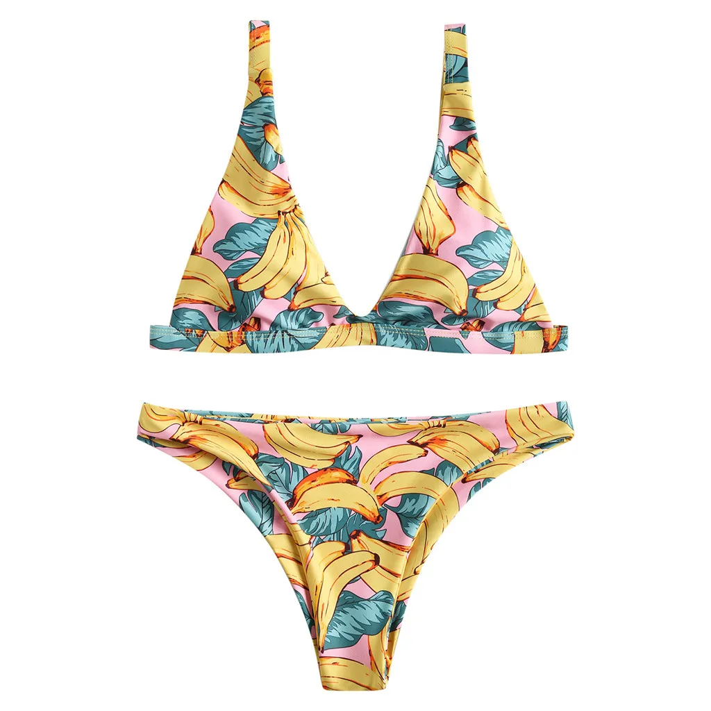 Женский треугольный купальник с принтом банан и V-образным вырезом | Женская
