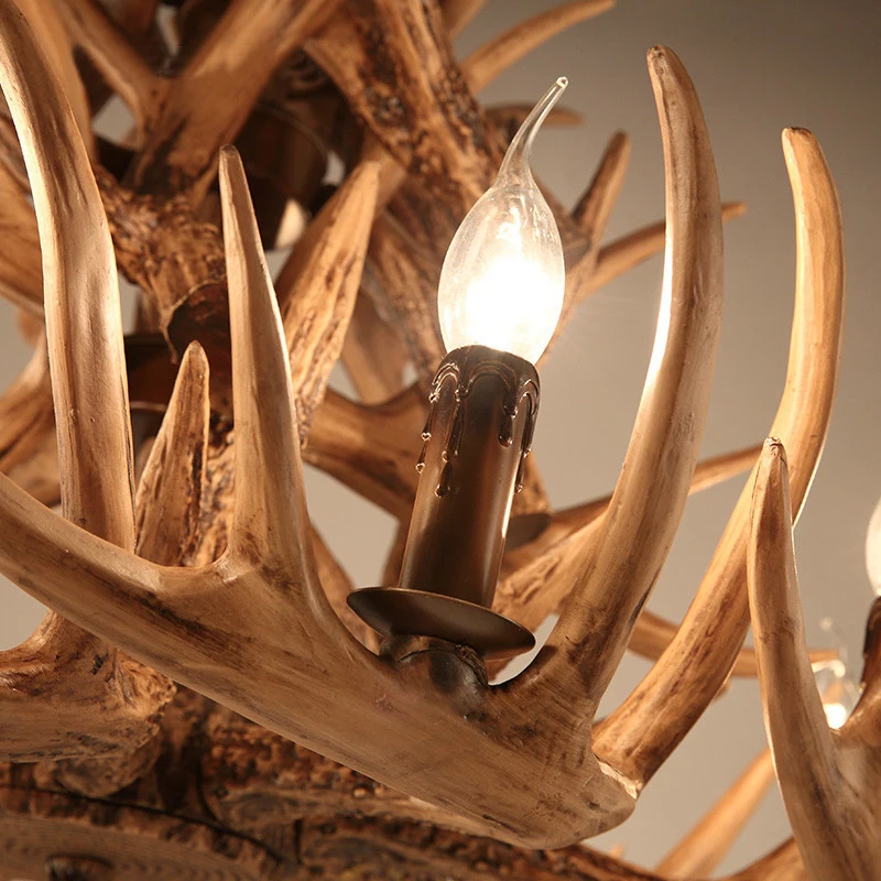 Candelabro de araña de resina Retro, lámpara de cuerno de ciervo, decoración del hogar, iluminación E14, 110-240V, No roto, paquete de pozo