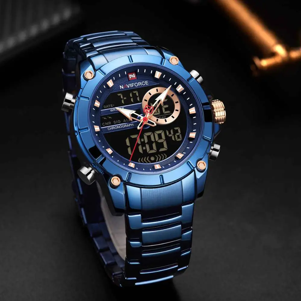 NAVIFORCE Цифровые мужские часы с двойным дисплеем роскошные брендовые военные