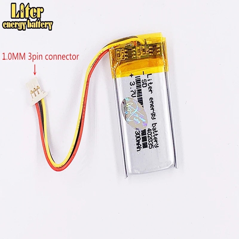 

3 wire, connector 402035 300mah 3.7v DVR seventy mai car recorder high-temperature li-po polymer rechargeable lithium battery