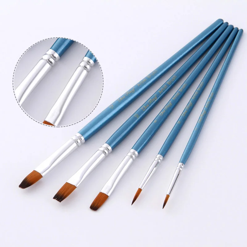 

5pcs Artist Paint Brushes Set Nylon Hair Wood Handle Round Flat Filbert Art Brush for Watercolor Acrylic Oil Brush Painting Art