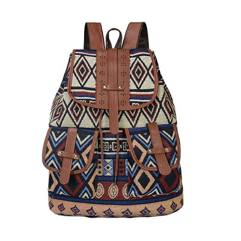 

Винтажный Модный Дорожный хлопковый холщовый рюкзак с несколькими карманами, сумки, богемные полосатые рюкзаки, женская сумка, бесплатная ...