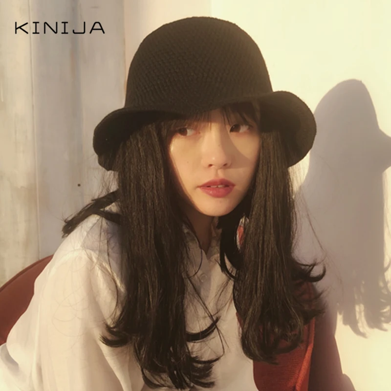 Летняя и осенняя Милая однотонная женская вязаная шляпа в стиле ретро рыбацком